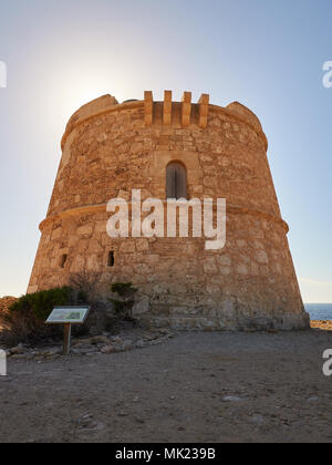 View of the 18th century defense tower of Sa Gavina in Formentera (Balearic Islands, Spain) Stock Photo