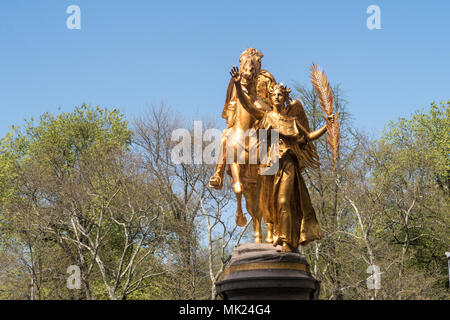 General Sherman Statue is Located in Grand Army Plaza at the Southern End of Central Park, NYC,USA Stock Photo