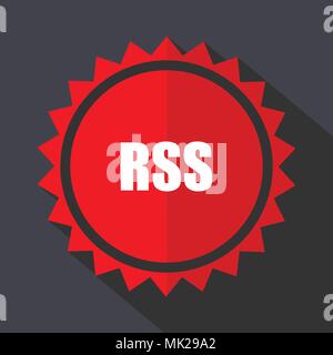 Rss red sticker flat design vector icon Stock Vector
