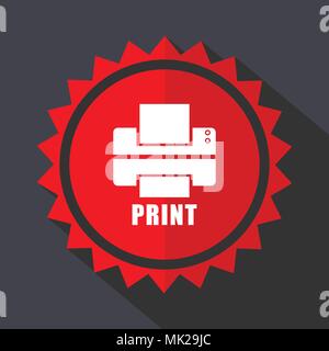 Printer red sticker flat design vector icon Stock Vector