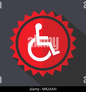 Wheelchair red sticker flat design vector icon Stock Vector