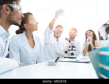 group of young workers are working in biochemistry lab, Stock Photo