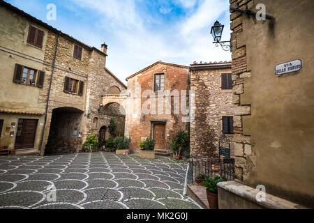 Bibbona, Leghorn, Italy - April 2018 the medieval village of Bibbona in Tuscany, Square XX September in Bibbona Stock Photo