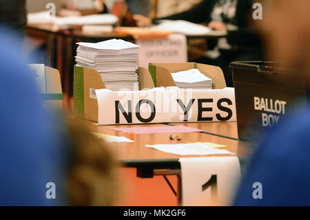 A pile of Yes and No votes after the Scottish independence referendum Stock Photo