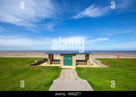Seaside shelter with removed seats on the promenade in Rhyl Denbighshire Wales UK Stock Photo
