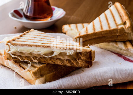 Turkish Sandwich Toast (Tost) with cheddar or melted cheese. turkish fast food concept Stock Photo