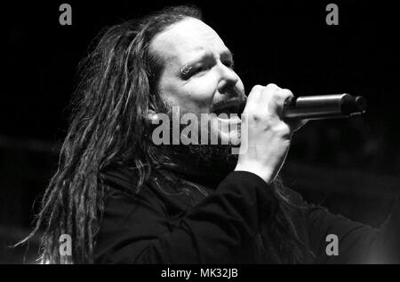 Milwaukee, Wisconsin, USA. 4th May, 2018. Korn frontman Jonathan Davis performs on his solo tour stop at The Rave in Milwaukee, Wisconsin. Ricky Bassman/CSM/Alamy Live News Stock Photo