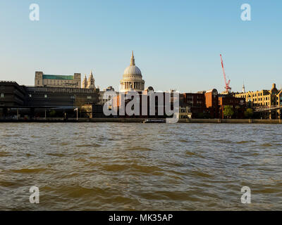 London. UK 6 May 2018 - View of St Paul's Cathedral as sun sets. The view of London's skyline and tourist attractions from River Thames as the sun sets after a very hot and sunny day. The temperatures in London peaked over 25 degrees celsius. Credit: Roamwithrakhee/Alamy Live News Stock Photo