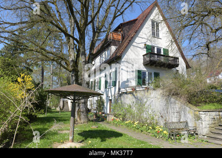 18 April 2018, Germany, Herrlingen: The Friedensthal house, where Erwin Rommel used to live. The former Field Marshal in the Wehrmacht Erwin Rommel spent his last years in Herrlingen. Photo: Stefan Puchner/dpa Stock Photo