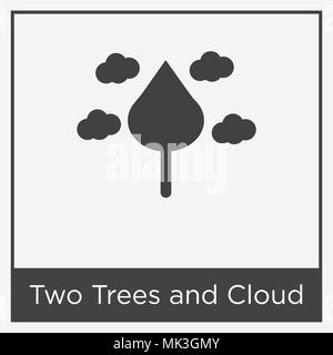Two Trees and Cloud icon isolated on white background with gray frame, sign and symbol Stock Vector