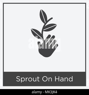 Sprout On Hand icon isolated on white background with gray frame, sign and symbol Stock Vector
