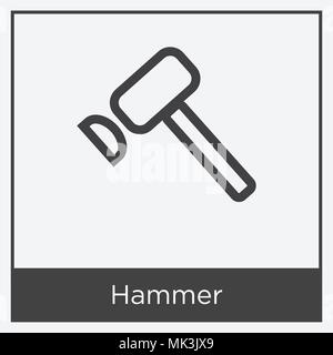 Hammer icon isolated on white background with gray frame, sign and symbol Stock Vector
