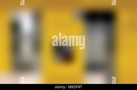 Chrome metal office building elevator doors. Open and closed variant. Realistic vector illustration yellow wall panels office building elevator. Stock Vector
