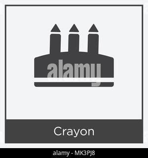 Crayon icon isolated on white background with gray frame, sign and symbol Stock Vector