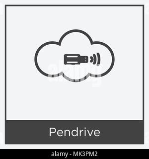 Pendrive icon isolated on white background with gray frame, sign and symbol Stock Vector