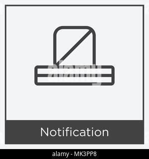 Notification icon isolated on white background with gray frame, sign and symbol Stock Vector