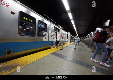 Blue Line Maverick subway station platform Boston Massachusetts Stock Photo