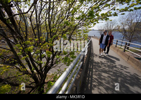 Pedestrian Bridge Charles River Esplanade Boston Massachusetts Stock Photo