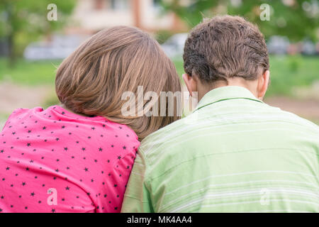 Back view of boy and girl Stock Photo