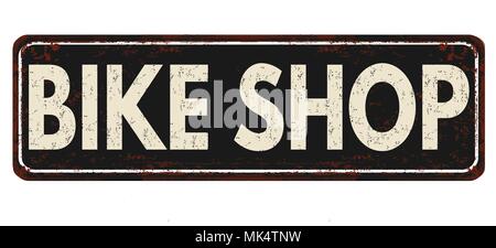 Bike shop vintage rusty metal sign on a white background, vector illustration Stock Vector