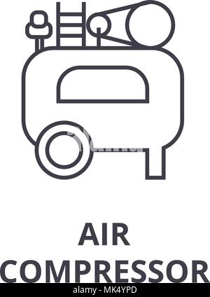 air compressor vector line icon, sign, illustration on background, editable strokes Stock Vector