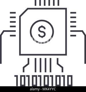 blockchain knowledge vector line icon, sign, illustration on background, editable strokes Stock Vector