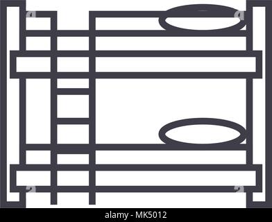 bunk bed vector line icon, sign, illustration on background, editable strokes Stock Vector
