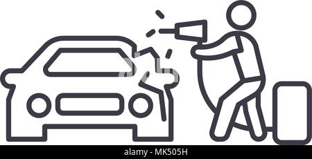 car foaming vector line icon, sign, illustration on background, editable strokes Stock Vector