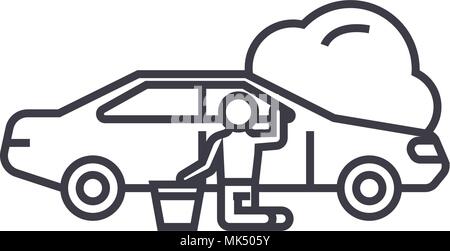 car repair vector line icon, sign, illustration on background, editable strokes Stock Vector