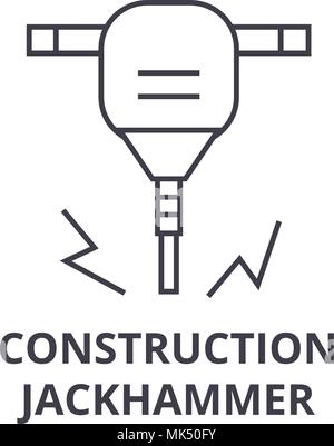 construction jackhammer vector line icon, sign, illustration on white background, editable strokes Stock Vector