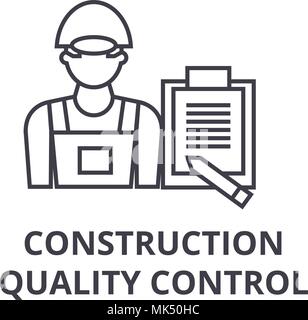 construction quality control vector line icon, sign, illustration on white background, editable strokes Stock Vector