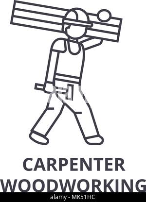 carpetner woodworking vector line icon, sign, illustration on background, editable strokes Stock Vector