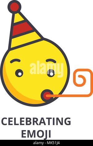 celebrating emoji vector line icon, sign, illustration on background, editable strokes Stock Vector