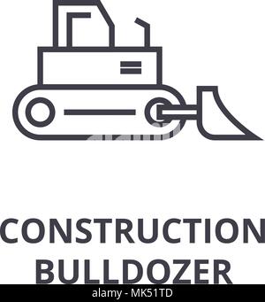 construction bulldozer vector line icon, sign, illustration on background, editable strokes Stock Vector