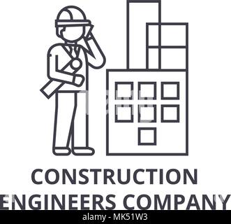 construction engineers company vector line icon, sign, illustration on background, editable strokes Stock Vector