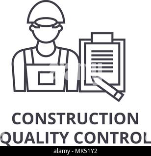 construction quality control vector line icon, sign, illustration on background, editable strokes Stock Vector