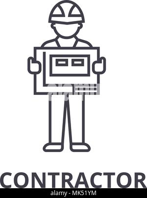 contractor vector line icon, sign, illustration on background, editable strokes Stock Vector