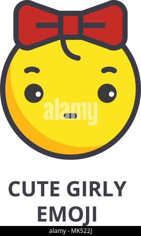 cute girly emoji vector line icon, sign, illustration on background, editable strokes Stock Vector