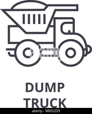 dump truck vector line icon, sign, illustration on background, editable strokes Stock Vector