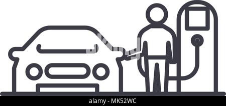 gas station vector line icon, sign, illustration on background, editable strokes Stock Vector