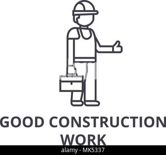 good construction work vector line icon, sign, illustration on background, editable strokes Stock Vector