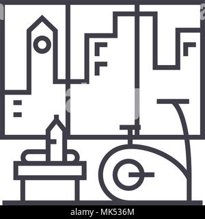 gym fitness window vector line icon, sign, illustration on background, editable strokes Stock Vector