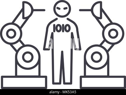 head tomography vector line icon, sign, illustration on background, editable strokes Stock Vector
