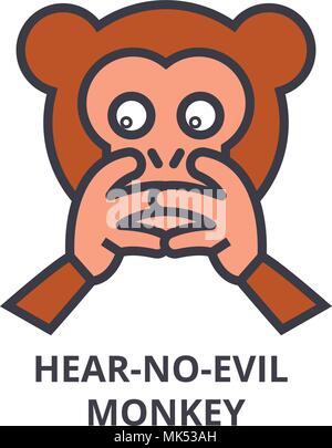 hear no evil emoji vector line icon, sign, illustration on background, editable strokes Stock Vector