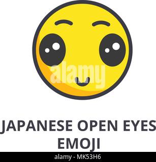 japanese open eyes emoji vector line icon, sign, illustration on background, editable strokes Stock Vector