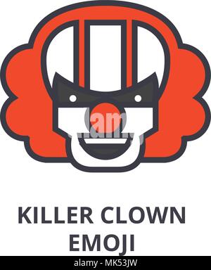 killer clown emoji vector line icon, sign, illustration on background, editable strokes Stock Vector