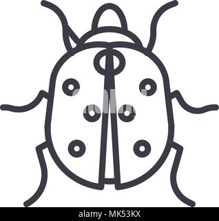 ladybug vector line icon, sign, illustration on background, editable strokes Stock Vector