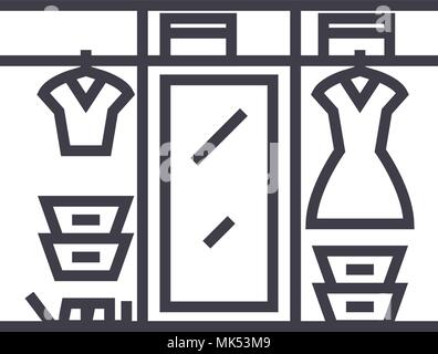 large wardrobe vector line icon, sign, illustration on background, editable strokes Stock Vector