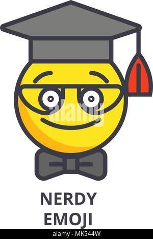 nerdy student emoji vector line icon, sign, illustration on background, editable strokes Stock Vector