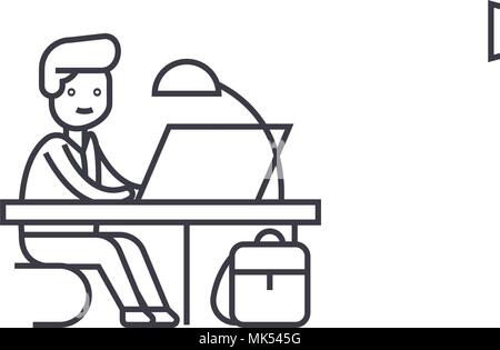 office work vector line icon, sign, illustration on background, editable strokes Stock Vector